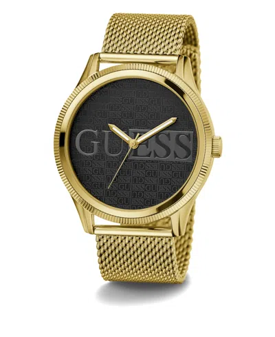 Guess Men's Analog Gold-tone Stainless Steel Mesh Watch, 44mm In Gold Tone