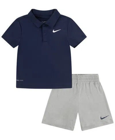 Shop Nike Toddler Boys Dri-fit Polo T-shirt And Shorts, 2-piece Set In Dark Gray Heather