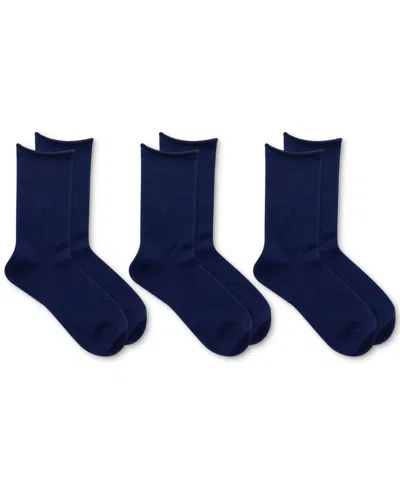 Shop Lauren Ralph Lauren Women's Super Soft 3pk Roll-top Socks In Navy