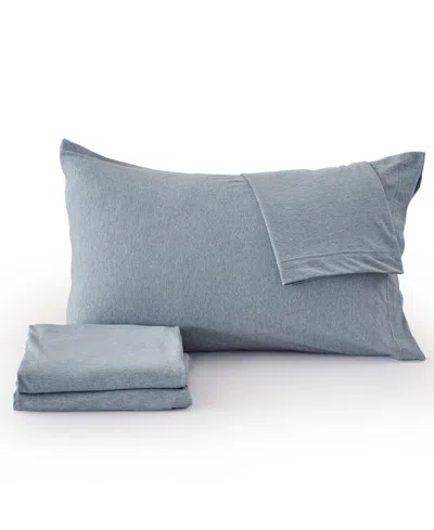 Shop Premium Comforts Heathered Melange T-shirt Jersey Knit Cotton Blend 3 Piece Sheet Set, Twin In Sky Blue