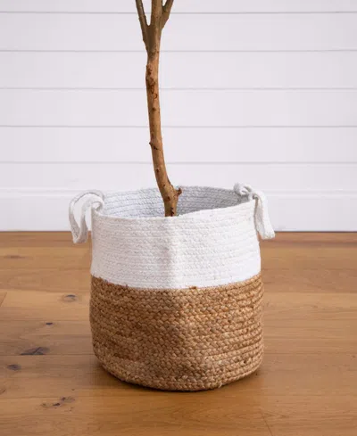 Nearly Natural 7ft. Artificial Olive Tree With Natural Trunk And Handmade Jute Basket In Green