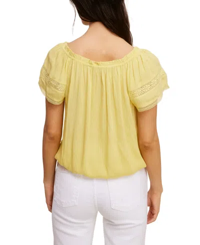 Shop John Paul Richard Solid Peasant Top With Lace Trim Sleeve In Yellow