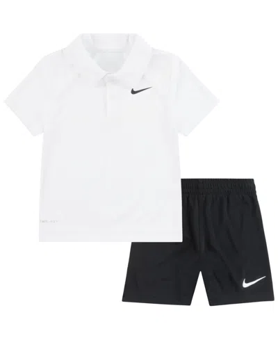 Shop Nike Toddler Boys Dri-fit Polo T-shirt And Shorts, 2-piece Set In Black