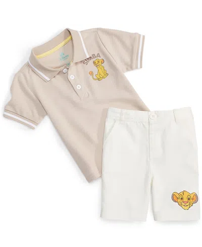Shop Disney Baby The Lion King Simba Printed Tipped Polo Shirt & Shorts, 2 Piece Set In Beige