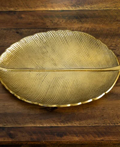 Nearly Natural Leaf Dish Decor In Gold