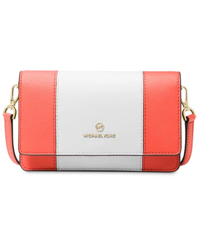 Shop Michael Kors Michael  Jet Set Charm Small Phone Crossbody In Spiced Coral,optic White