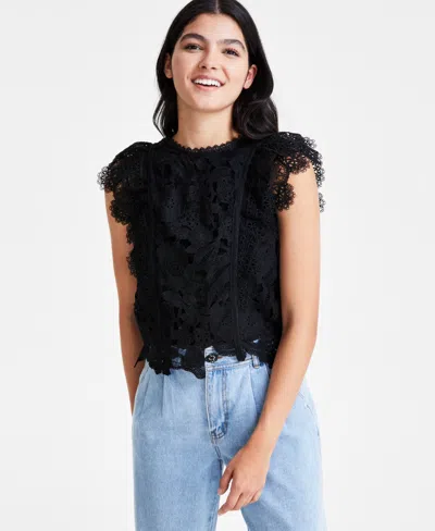 Shop Lucy Paris Women's Heidi Flutter-sleeve Lace Top In Black