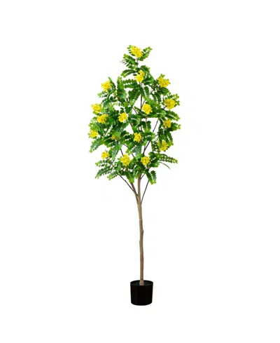 Shop Nearly Natural 6ft. Artificial Flowering Citrus Tree With Real Touch Leaves In Green
