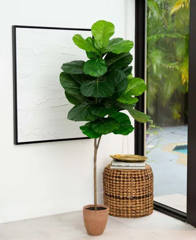 Nearly Natural 6ft. Artificial Giant Leaf Fiddle Leaf Fig Tree In Decorative Planter With Real Touch Leaves In Green