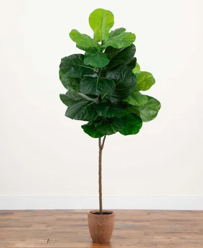 Nearly Natural 6ft. Artificial Giant Leaf Fiddle Leaf Fig Tree In Decorative Planter With Real Touch Leaves In Green