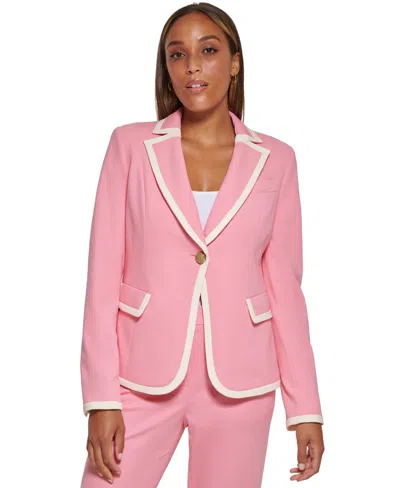 Shop Dkny Petite Framed One-button Blazer In French Rose,linen White