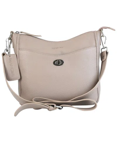 Shop Mancini Pebble Elizabeth Leather Crossbody Handbag In Mushroom