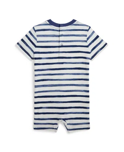 Shop Polo Ralph Lauren Baby Boys Striped Crab Print Cotton Shortall In Blue Aquatic Stripe