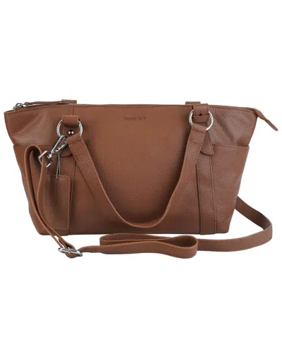 Shop Mancini Pebble Amelia Leather Crossbody Handbag In Camel
