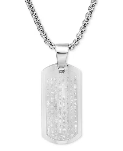 Shop Steeltime Men's "our Father" Prayer 24" Pendant Necklace In Silver