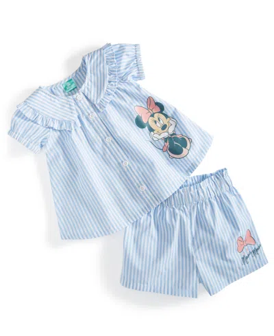 Shop Disney Baby Minnie Mouse Striped Poplin Top & Shorts, 2 Piece Set In Navy