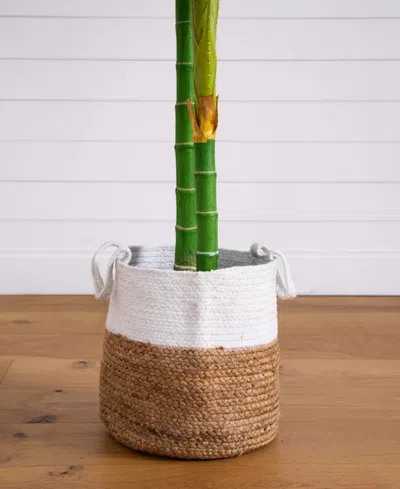Nearly Natural 8ft. Golden Cane Artificial Palm Tree In Handmade Natural Cotton Planter In Green