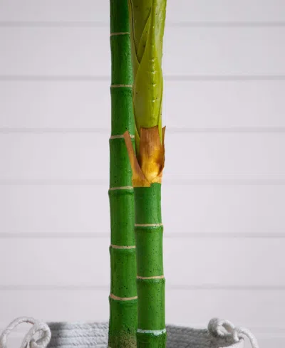Nearly Natural 8ft. Golden Cane Artificial Palm Tree In Handmade Natural Cotton Planter In Green
