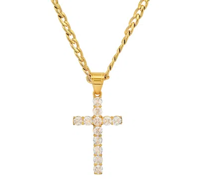 Shop Steeltime Men's Stainless Steel Crystal Cross 24" Pendant Necklace In Gold