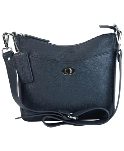 Shop Mancini Pebble Elizabeth Leather Crossbody Handbag In Navyblue