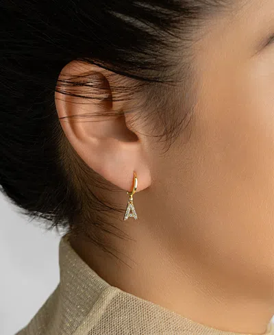 Shop Adornia 14k Gold-plated Initial Pave Huggie Hoop Earrings In Gold- U