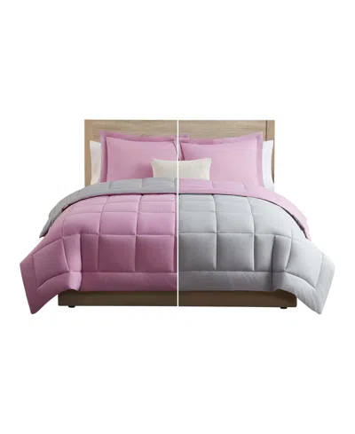 Shop Nestl Premium All Season Quilted Down Alternative Comforter, Full In Light Pink,light Gray