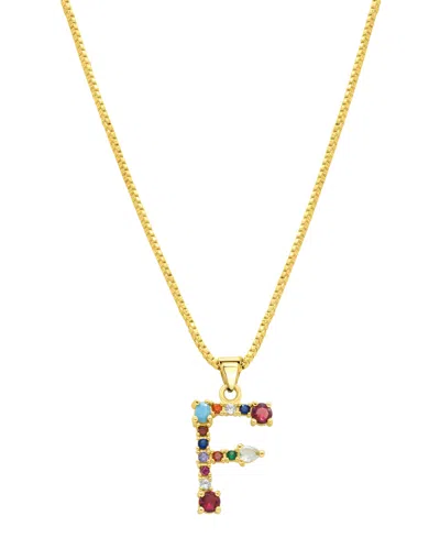 Shop Adornia 14k Gold-plated Multi Color Stone Initial Necklace In Gold- F