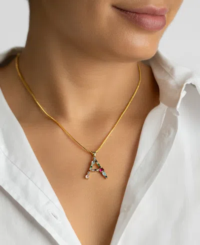 Shop Adornia 14k Gold-plated Multi Color Stone Initial Necklace In Gold- F