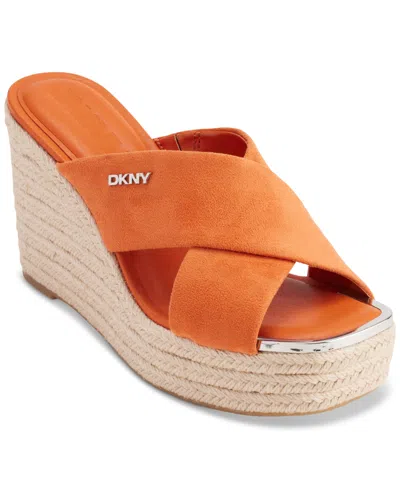 Shop Dkny Women's Maryn Crossband Espadrille Platform Wedge Sandals In Spicy Orange