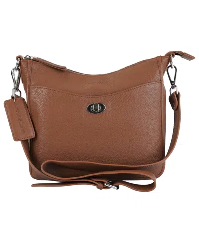 Shop Mancini Pebble Elizabeth Leather Crossbody Handbag In Camel