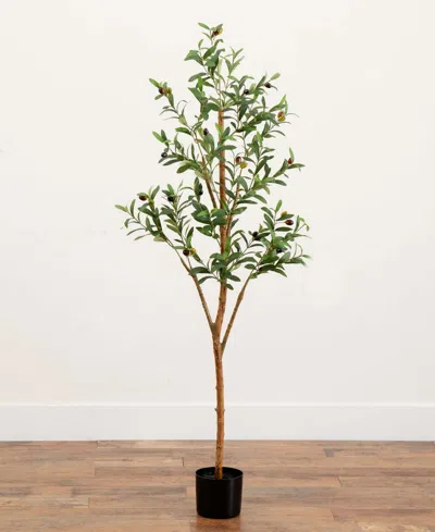 Nearly Natural 5ft. Artificial Olive Tree With Natural Trunk In Green