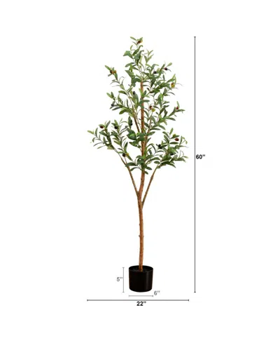 Nearly Natural 5ft. Artificial Olive Tree With Natural Trunk In Green