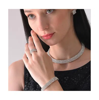 Sohi Women's Silver Bling Strand Necklace, Earrings, Bracelet And Ring (set Of 4) In Silver