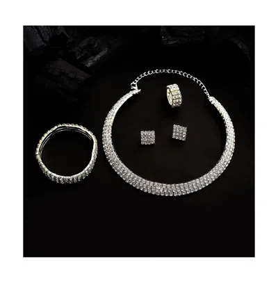 Sohi Women's Silver Bling Strand Necklace, Earrings, Bracelet And Ring (set Of 4) In Silver