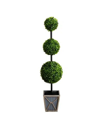 Shop Nearly Natural 45in. Uv Resistant Artificial Triple Ball Boxwood Topiary With Led Lights In Decorative Planter Indo In Green