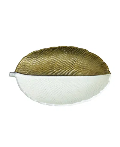 Shop Nearly Natural 14in. Gold And White Leaf Decorative Accent Tray