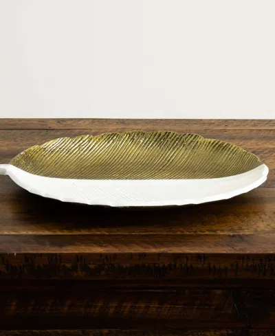 Shop Nearly Natural 14in. Gold And White Leaf Decorative Accent Tray