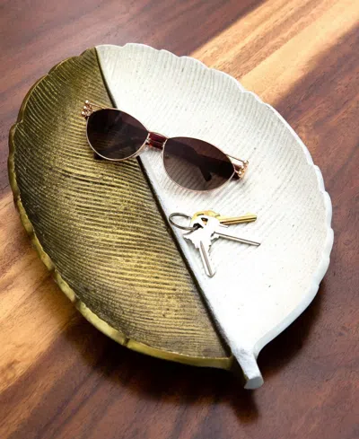 Nearly Natural 14-inch Leaf Dish Decor In Gold