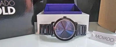 Pre-owned Movado Bold Watch Deep Blue Case, Hands, Bracelet & Sunray Dial 3600510