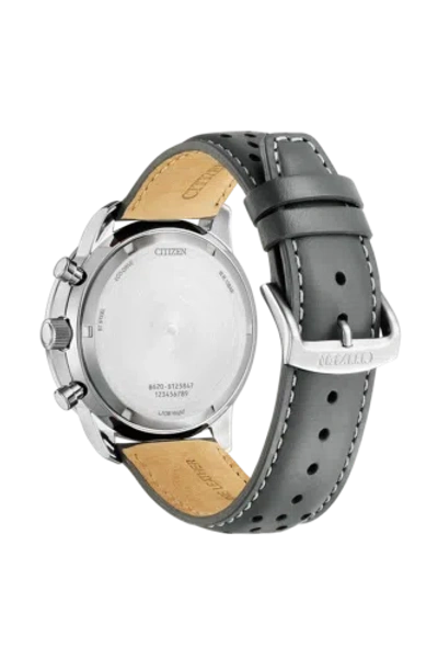 Pre-owned Citizen Ca4500-24h Eco-drive Beige Dial Chronograph Leather Strap Men's Watch