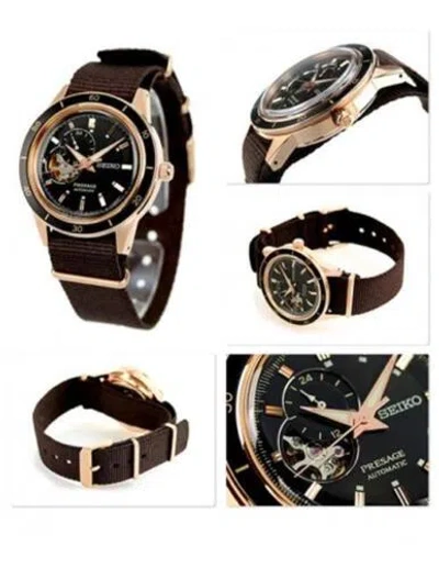 Pre-owned Seiko Presage Style 60's Open Heart Black Dial Automatic Ssa426 Men's Watch