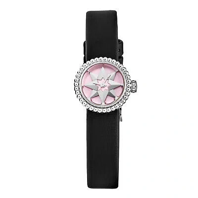 Pre-owned Dior Christian  Womens Cd040112a002 'la D De  Mini' Pink Mop Dial Satin Strap
