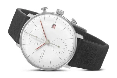 Pre-owned Junghans Max Bill Chronoscope Bauhaus White Dial Leather Strap Watch 27/4303.02