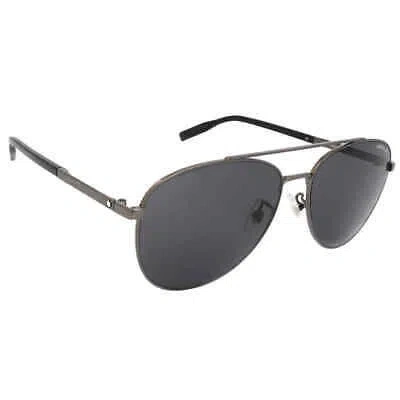 Pre-owned Montblanc Grey Pilot Men's Sunglasses Mb0081sk 001 61 Mb0081sk 001 61 In Gray