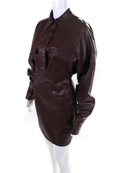 Pre-owned Lapointe Womens Stretch Faux Leather Collared Mini Dress - Mahogany Size S In Brown