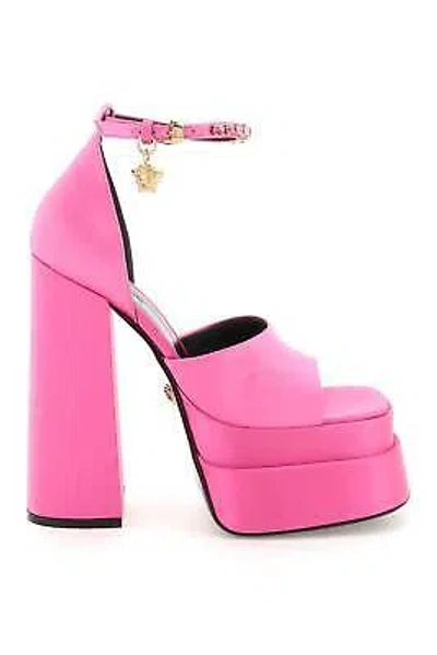 Pre-owned Versace Medusa Aevitas Satin Sandals In Pink