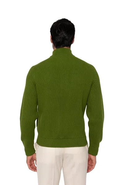Pre-owned Fedeli $1900  Cashmere Cardigan Sweater Full Zip 100% Ribbed Cashmere Pesto Green