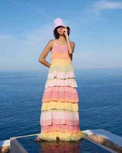 Pre-owned Amotea Greta Dress In Rainbow Linen 40 It