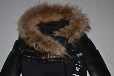 Pre-owned Rudsak Authentic  Womens Silvia Fitted Down Coat Leather Black Brand