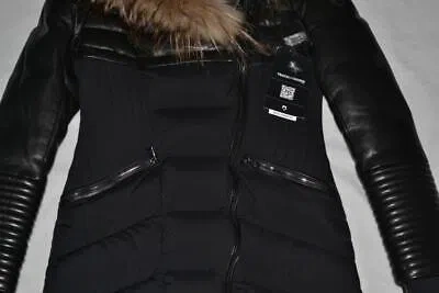 Pre-owned Rudsak Authentic  Womens Silvia Fitted Down Coat Leather Black Brand